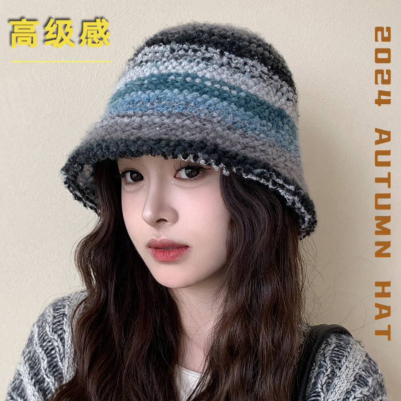 网红彩色针织帽女韩国秋冬新款多巴胺保暖渔夫帽明星款加厚水桶帽