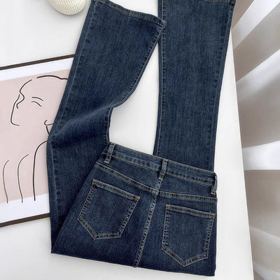 蓝灰色微喇牛仔裤女秋冬加绒