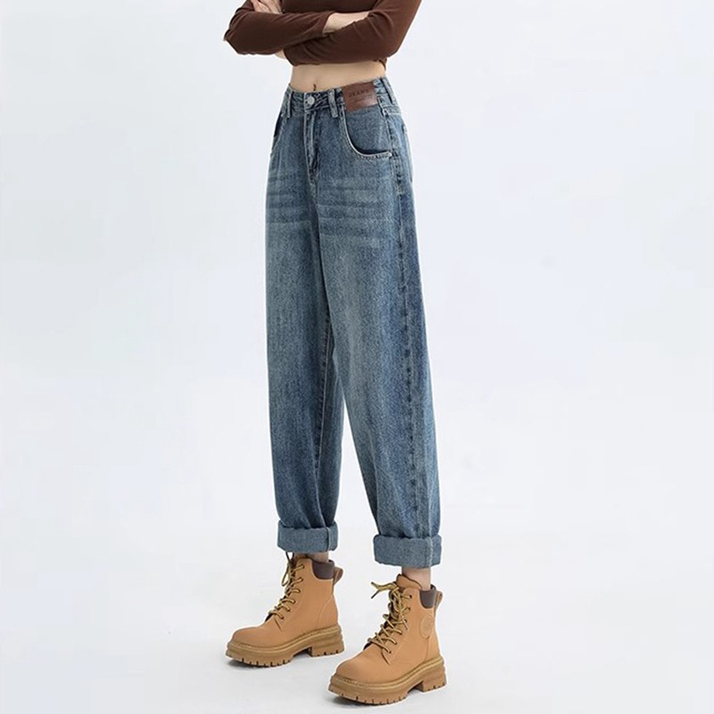 高腰哈伦牛仔裤女2024年春秋宽松
