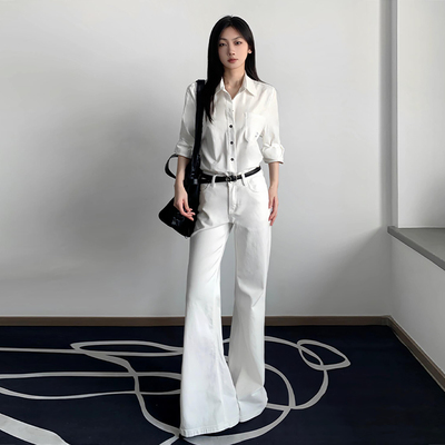 加绒低腰不贴腿喇叭裤子