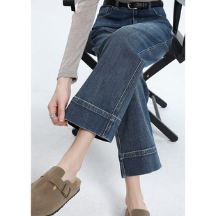 复古蓝高腰直筒牛仔裤女2025新款秋冬加绒弹力百搭时尚九分法棍裤