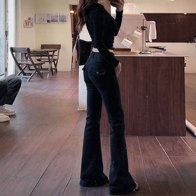 新款辣妹低腰弹力马蹄裤