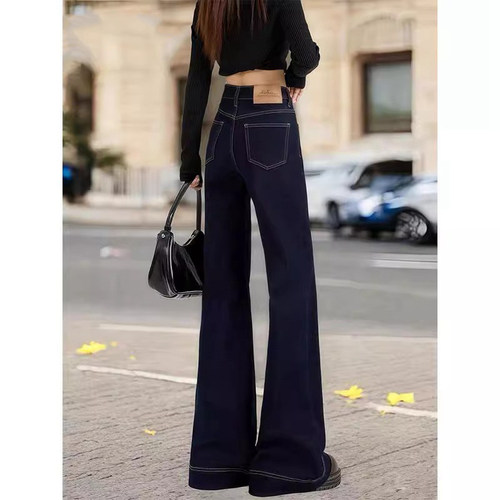 丹宁蓝微喇牛仔裤女冬季高腰