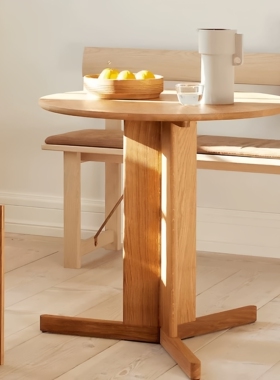 设计师款餐厅咖啡店实木极简中古风自然原木风餐桌小圆桌咖啡桌