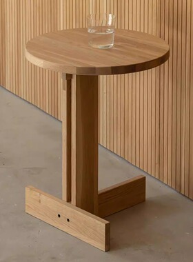 设计师款原木日式实木圆几小圆桌北欧边几咖啡厅中古风圆形咖啡桌