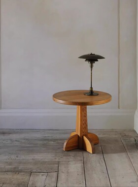 设计师款圆形方形花瓣腿纯实木侘寂风中古风边几角几咖啡桌小圆桌