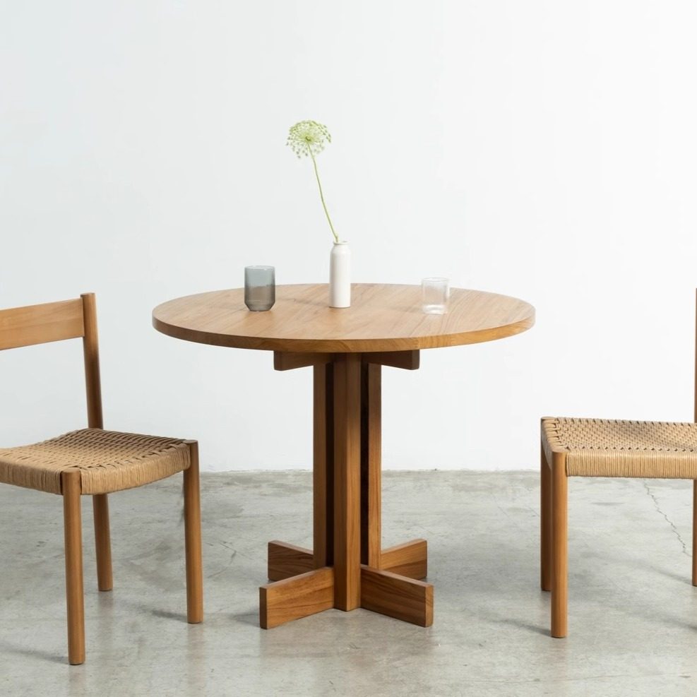 设计师款原木纯实木榆木侘寂餐厅民宿复古中古风小圆桌咖啡桌餐桌