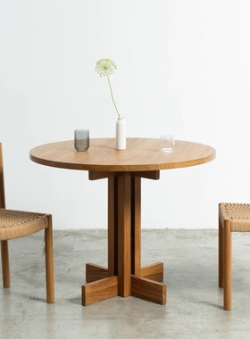 设计师款原木纯实木榆木侘寂餐厅民宿复古中古风小圆桌咖啡桌餐桌