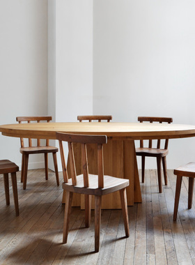 设计师款设计感造型感酒店餐厅中古纯实木原木大桌椭圆桌长桌餐桌