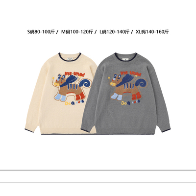 从未定义 美式休闲卡通小马套头圆领毛衣宽松时尚百搭设计针织衫