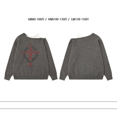 从未定义 秋季宽松慵懒十字架斜领毛衣女小众复古休闲百搭上衣