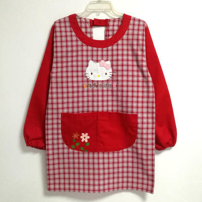 手工做饭卡通重工刺绣有袖围裙