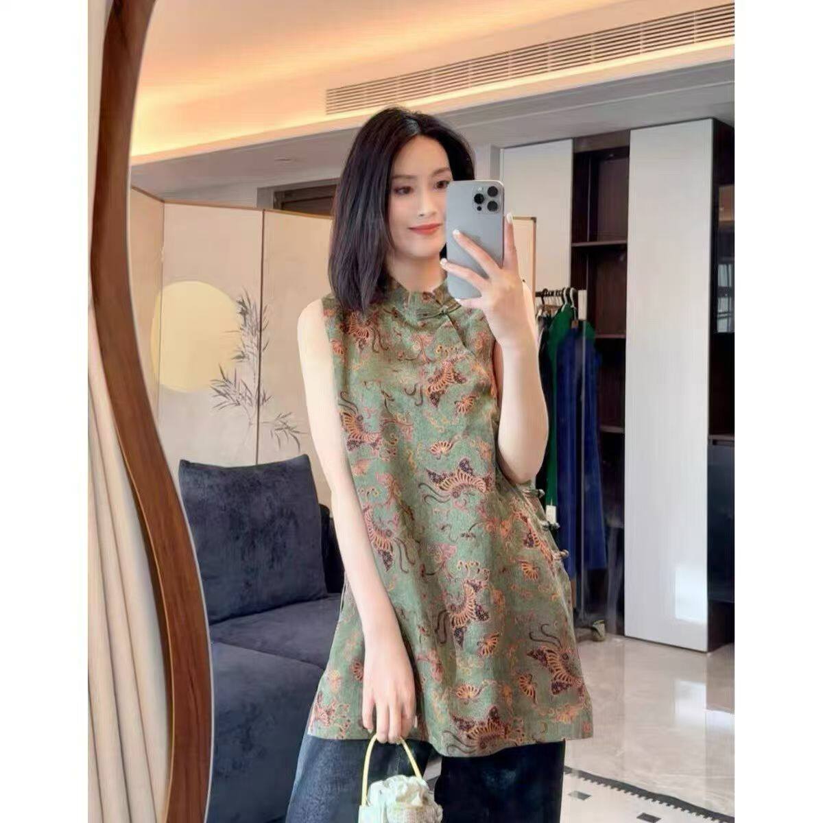 外贸出口高货香云纱长款马甲背心女士上衣