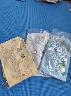 001白色刺绣手绣女士长袖女士上衣非真丝材质是的确良