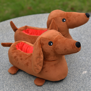 跨境新品 Dachshund plush slippers腊肠犬居家卧室冬季毛绒拖鞋