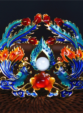 古装景泰蓝凤冠头饰古风贵妃发饰影楼写真演出造型饰品P-015