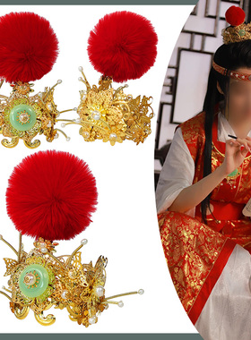 贾宝玉绛绒簪缨古风束发嵌宝玉金冠红楼梦贾宝玉束发发冠87年老版