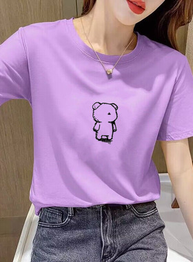 潮ins紫色宽松上衣2025年韩版新款纯棉短袖t恤女百搭显瘦夏季体恤