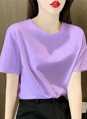 纯色百搭紫色上衣2025年韩版纯棉短袖t恤女ins夏季显瘦新款体恤衫