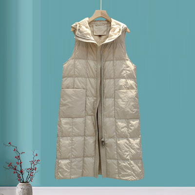 羽绒内胆马甲冬季女士配大衣连帽白鸭绒内搭中长款羽绒服保暖马夹