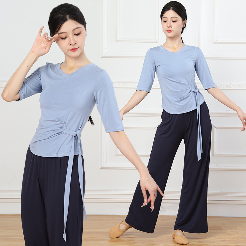 绑带款古典舞民族舞现代舞练功形体舞蹈服走秀表演服飘逸显瘦上衣