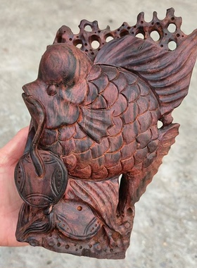 交趾黄檀年年有鱼摆件金鱼罗汉鱼