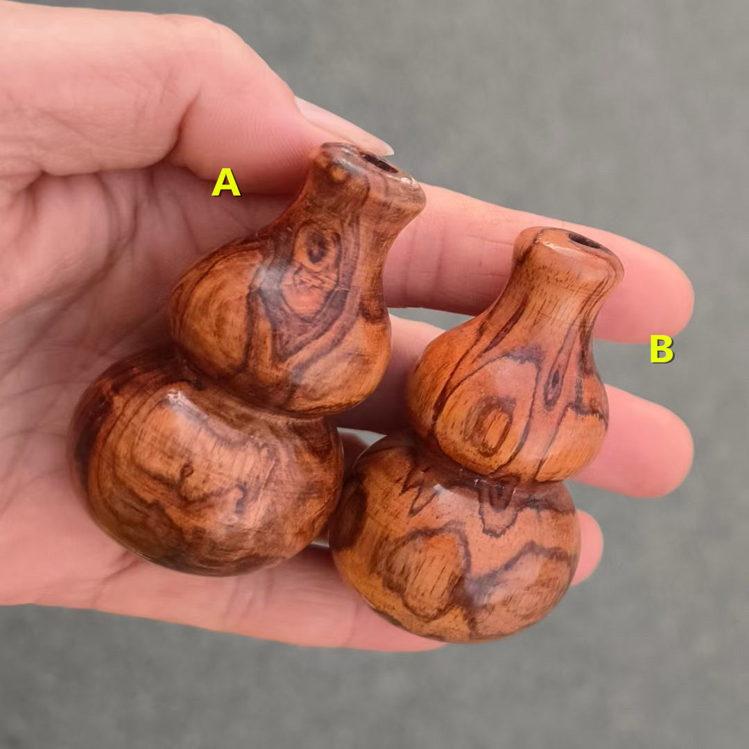 越南黄花梨葫芦手把件 漂亮纹理越黄摆件 红木整木雕刻实心水波纹