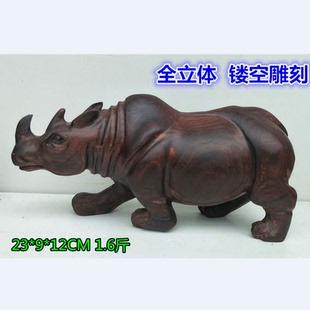 老挝大红酸枝犀牛霸气摆件 交趾黄檀鹿头挂件 老红木料 整木雕刻