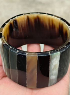 天然牛角宽边手镯小众设计个性