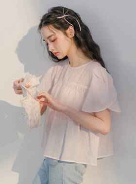 blushwhite 仙仙的粉色轻薄莱赛尔短袖上衣