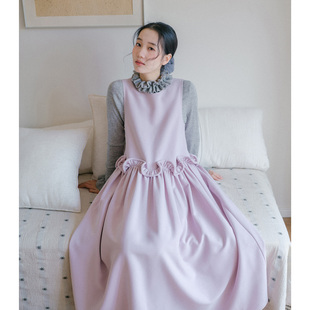 blushwhite 立体荷叶花边连衣裙 香芋紫无袖