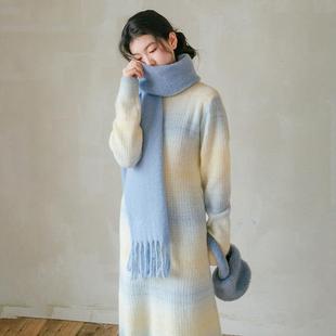 4色 淡蓝 奶黄 blushwhite 红 羊毛流苏围巾 绿 加长版