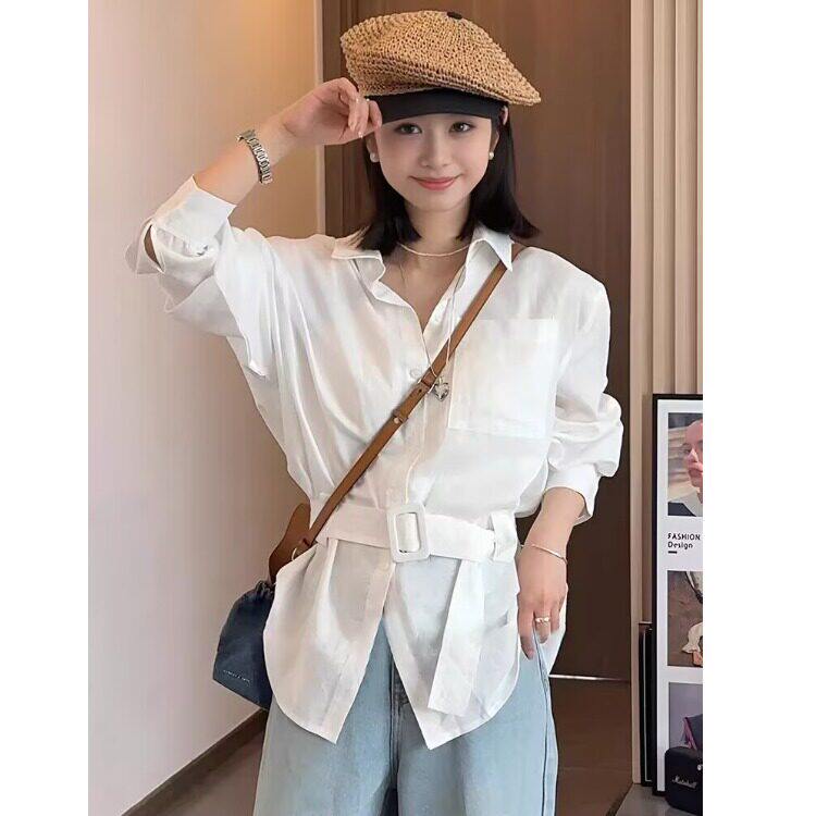夏季白色收腰衬衫女上衣图片