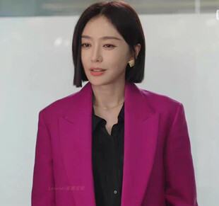 香港闪耀的她秦岚管文同款衣服羊毛韩版设计感西服外套女私人定制