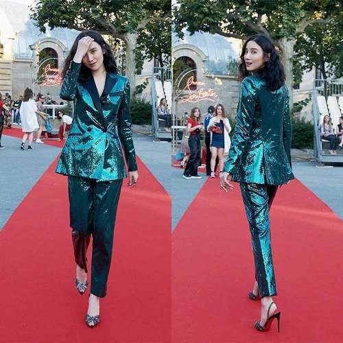 春款宋佳同款绿色亮片西