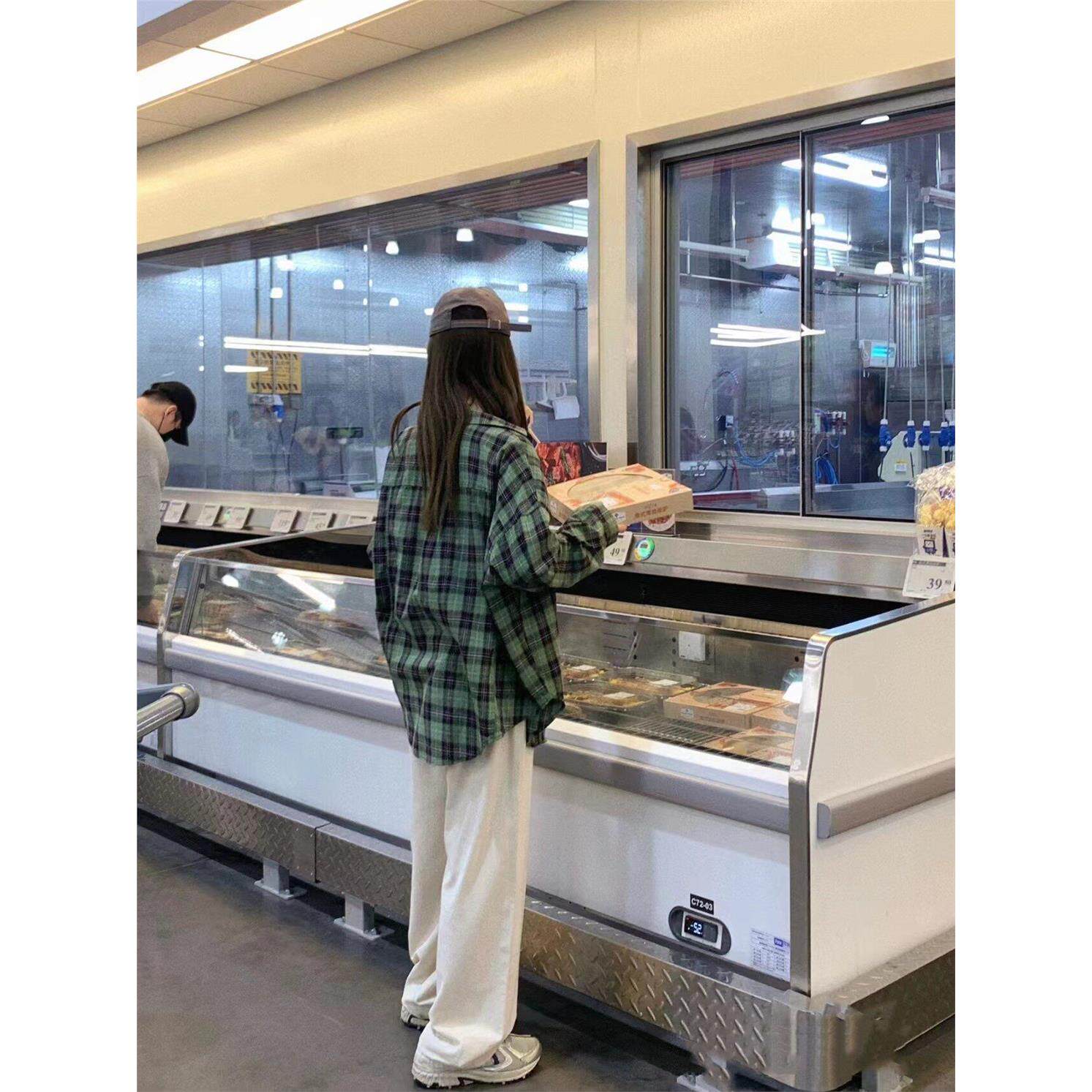 夏季港风复古绿色格子衬衫女士春秋季新款BF宽松百搭休闲显瘦长袖