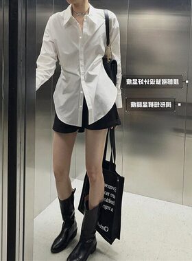 夏季白色收腰长袖衬衫女春秋季新款法式洋派设计感小众百搭显瘦白