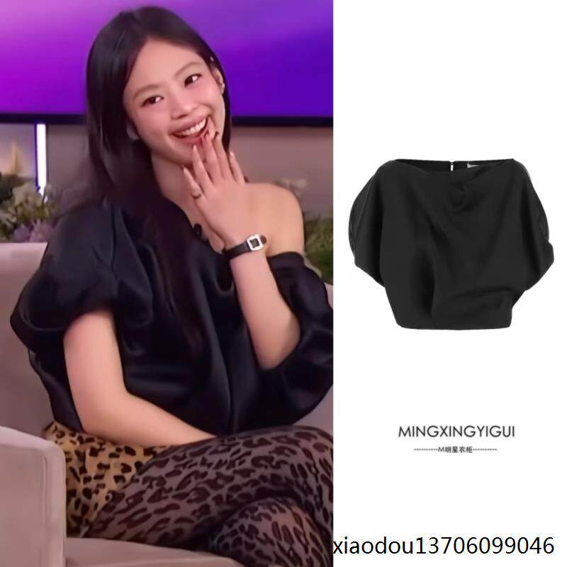 2024潮Jennie 同款黑色露肩衬衫女2025年春夏新款设计感小众长女