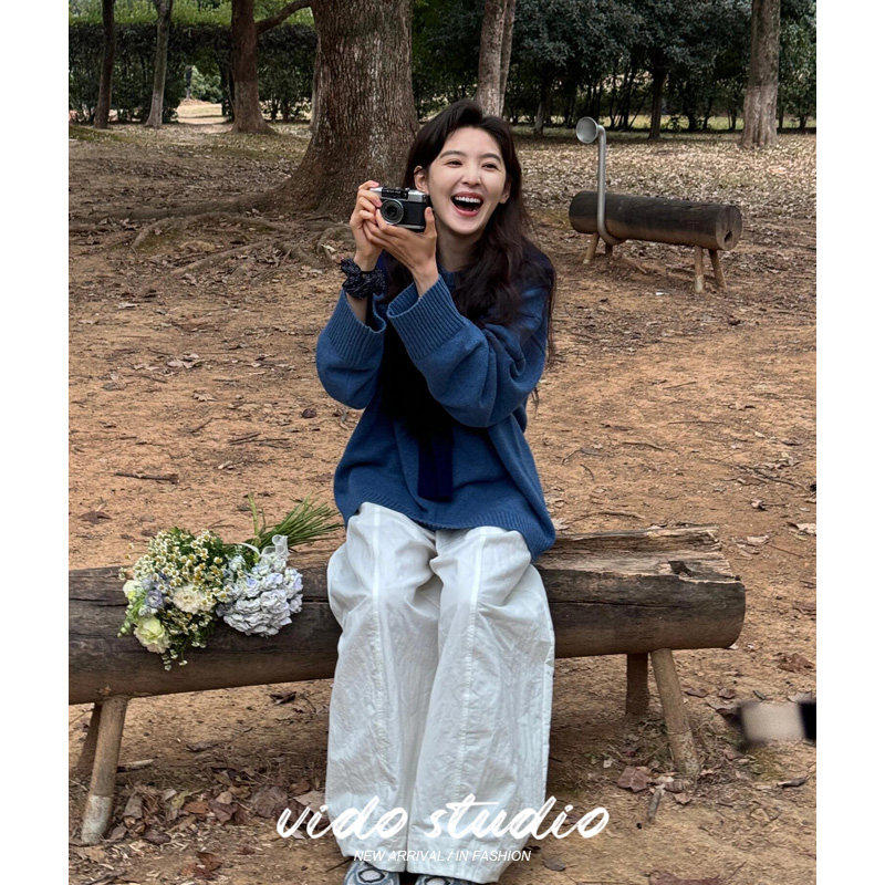 夏款楠款韩感显瘦休宽松筒香杨桃子章若同系白色宽裤女松弛闲直蕉
