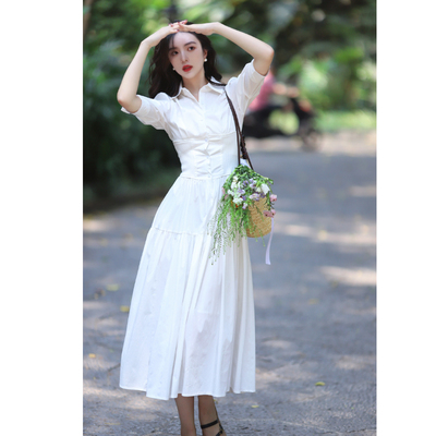 冬款法式复古白色连衣裙