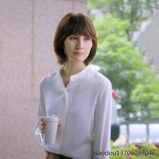 春秋新款袁泉宁宥明星同款白色小立领长袖通勤职业百搭衬衫女上衣