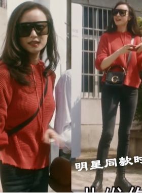 流金岁月倪妮朱锁锁同款红色连帽毛衣女2021新款爆款上衣针织卫衣