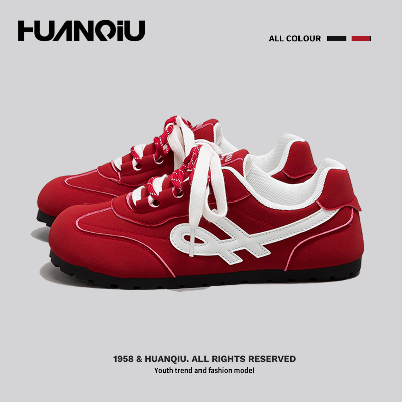 环球原创设计感红色德训鞋女款2025新款小白鞋复古风百搭休闲板鞋