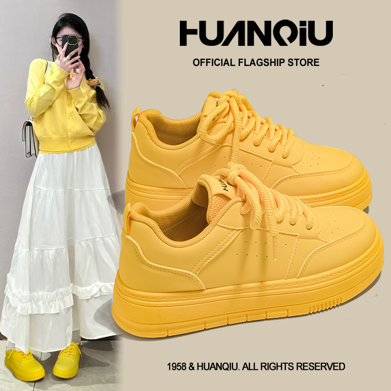环球黄色鞋子女配裙子厚底小白鞋女2025夏季新款百搭透气轻便板鞋