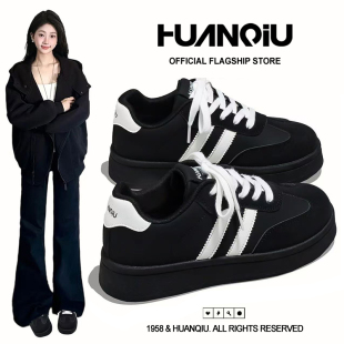 环球加绒厚底增高德训鞋女2025新款轻便运动鞋学生软底百搭板鞋潮