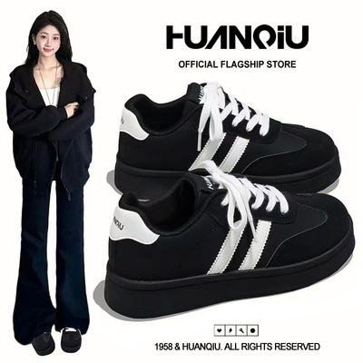环球加绒厚底增高德训鞋女2025新款轻便运动鞋学生软底百搭板鞋潮