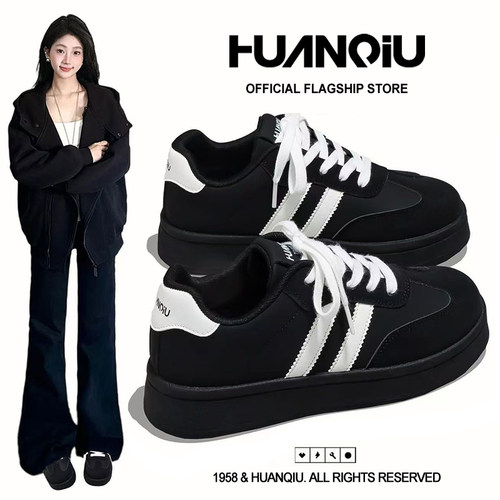 环球加绒厚底增高德训鞋女2025新款轻便运动鞋学生软底百搭板鞋潮