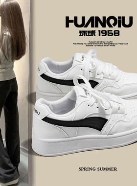 环球加绒高颜值厚底小白鞋女2025冬季新款百搭学生校园风休闲板鞋