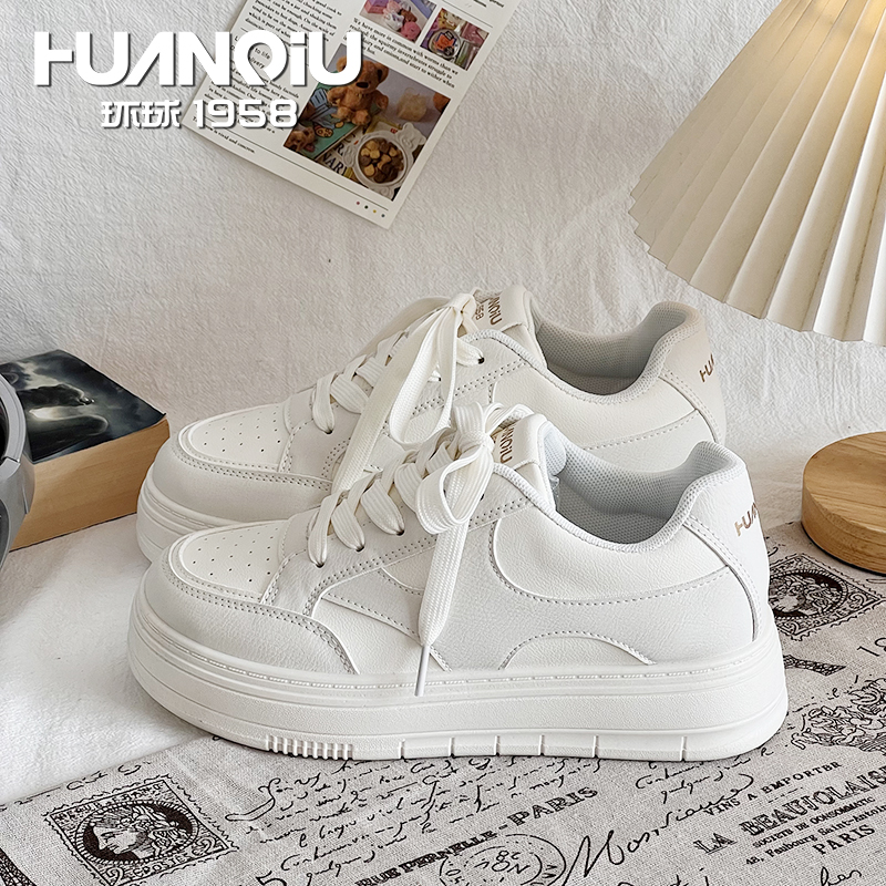 环球原创设计感透气小白鞋女2025新款爆款白鞋子百搭厚底增高板鞋