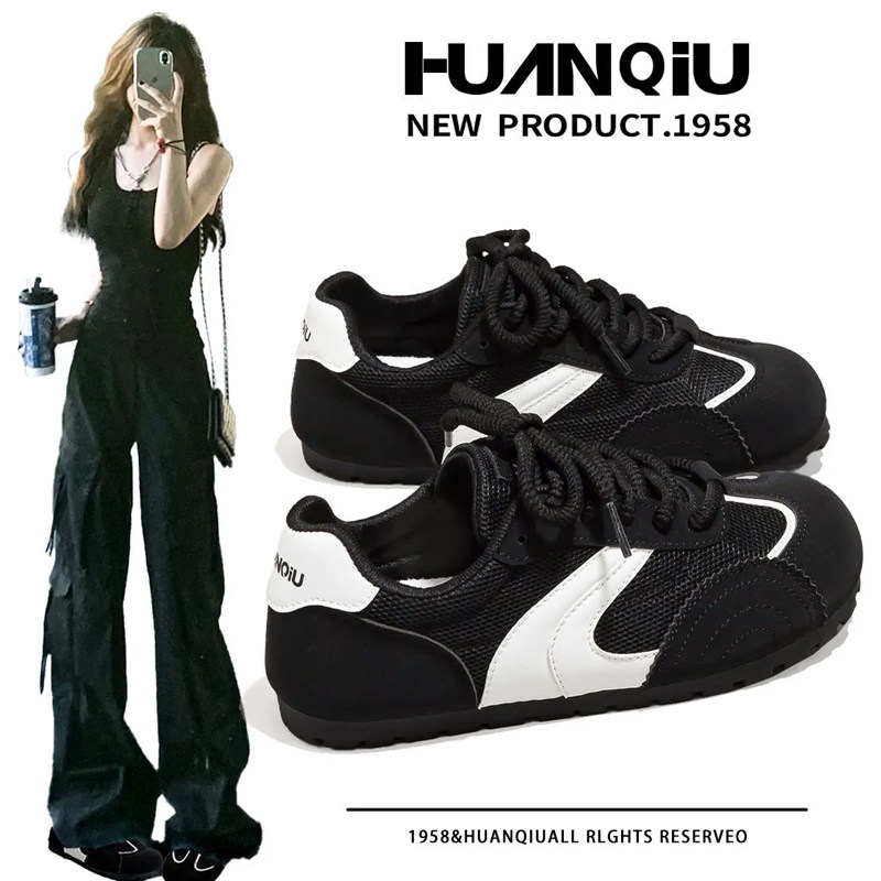 环球黑色巨好看网面透气德训鞋女款泡芙夏季新款百搭耐磨防滑板鞋